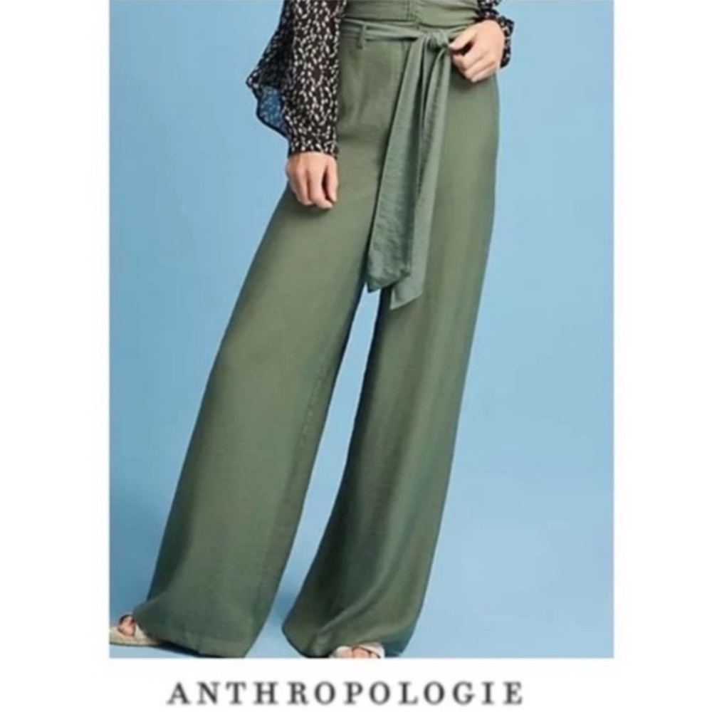 Anthropologie Maeve Claire Wide Leg Pants Olive Green 6 Petite